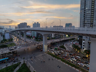 Hanoi skyline cityscape at sunset on Giai Phong - Truong Chinh street