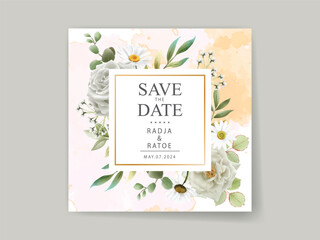 white flowers and leaves wedding invitation card template