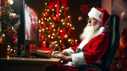 Fotobehang Photo of Santa Claus geek computer © Ai Wanderer - AIW