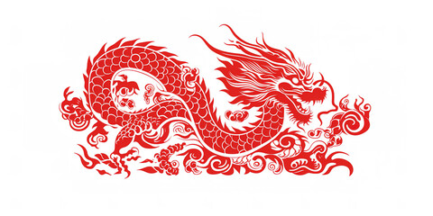 Flat design illustration of red dragon on white background. Minimalist design