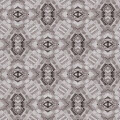 Traditional grey mosaic seamless pattern print. Fabric effect mexican patchwork damask grid Square shape symmetrical background textile . Creative colorful graphic design.