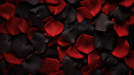 Red rose petals on black background - obrazy, fototapety, plakaty