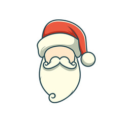 Twarz Świętego Mikołaja z brodą, wąsami i świąteczną czapką z pomponem. Ilustracja wektorowa do wykorzystania przy świątecznych projektach. - obrazy, fototapety, plakaty