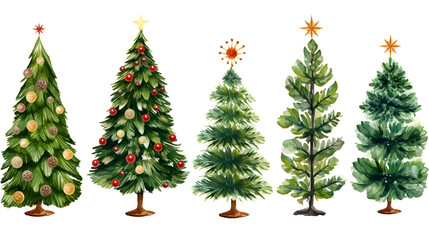 Obraz premium Collection of watercolor christmas tree isolated on white background