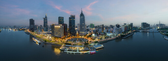 Aerial skyline view of Ho Chi Minh cityscape, Sai Gon cityscape at night