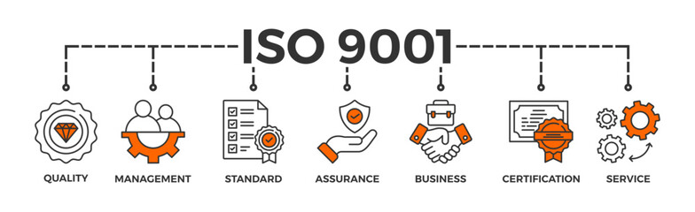 ISO 9001 banner web icon vector illustration concept with icon of quality, management, standard, assurance, business, certification and service