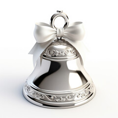 silver wedding bell, on a white background, AI Generative.