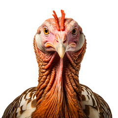 Close-up of wild turkey head isolated on transparent background - obrazy, fototapety, plakaty