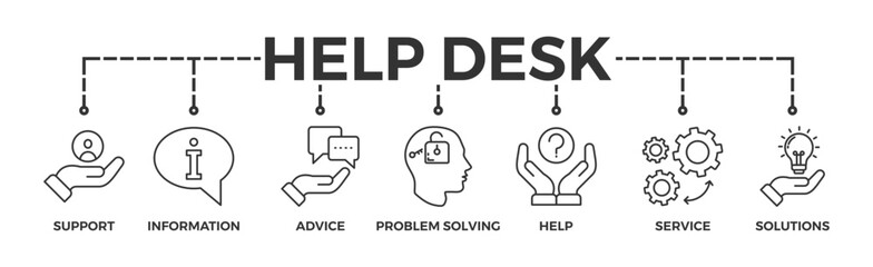 Help desk banner web icon vector illustration concept with icon of support, information, advice, problem solving, help, service and solutions