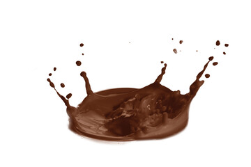 Chocolate color liquid splashing on white background