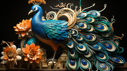 3d carton peacock