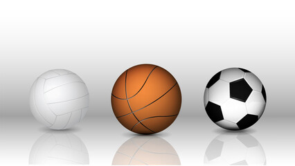3d volleyball, basketball and soccer ball on a white background. A concept for sports betting.