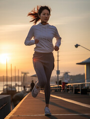 ㅛoung fitness woman running at sunrise seaside