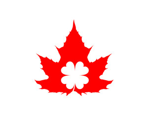 Maple leaf with clover leaf silhouette inside vector