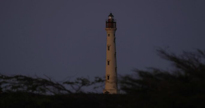 Dusk glow on beautiful Aruba lighthouse