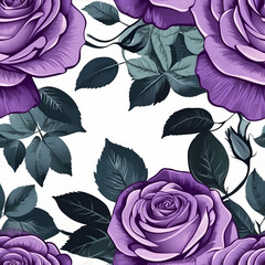 Watercolor illustration doodles purple roses seamless pattern, Flowers creative graphics design. 