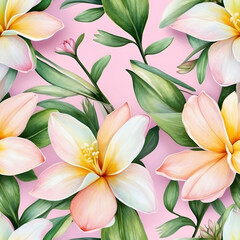 Fototapeta na wymiar Seamless pattern background with pink flowers. Creative flower graphic repeating pattern.