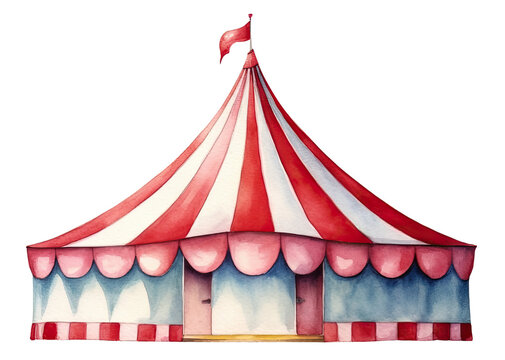 Watercolor Circus Tent Isolated On Transparent Background