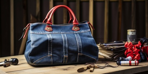 Creative Denim Upcycling: Transforming Old Jeans into a Handbag. Generative ai