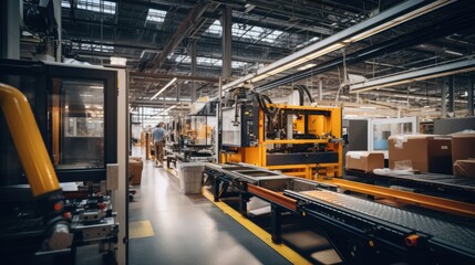 Naklejka premium Line industrial machines technology modern plant production manufacture business engineering factory metallic equipment