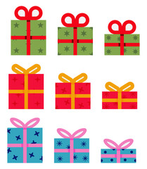 Christmas gift box collection, colorful design. vector isolated on white background. Christmas holiday ornament design