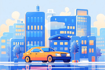 Car insurance illustration, city building life transportation mode travel concept illustration