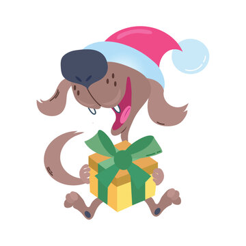 Dog with gift christmas card icon clipart avatar logotype isolated vector illustration