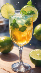 cocktail with lime and mint AI Generative.