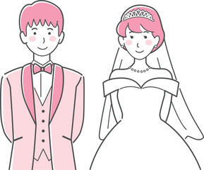 結婚式イラスト、後ろで腕を組む新郎新婦
