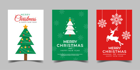 Naklejka premium Merry christmas and happy new year modern set design,suitable for greeting card,poster and cover template set design