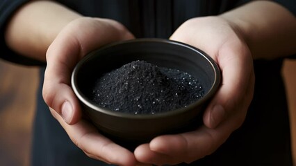 Closeup of a persons hands holding a small bowl of ashes, which are used in some Christian traditions on Ash Wednesday to symbolize repentance and mortality.