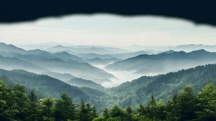 Japanese mountain landscape seen through the lens of forestry With copyspace for text