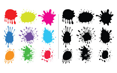 Colorful abstract ink paint splatter set