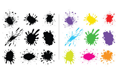 Colorful abstract ink paint splatter set