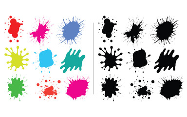 Colorful abstract ink paint splatter set