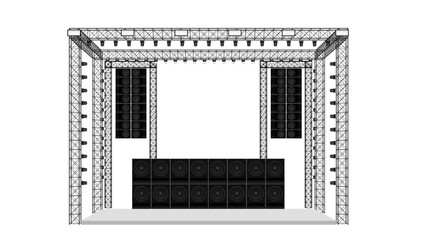 white stage and speaker with spotlight on the truss system on the white background	