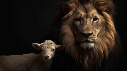 Fototapeta premium Image of the Lion and the Lamb standing side by side.