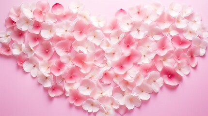 Image of the heart-shaped composition is created from delicate pink petals.