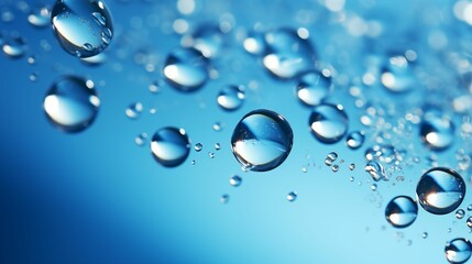 Image of water drops on a vibrant blue background.