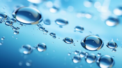 Image of water drops on a vibrant blue background.