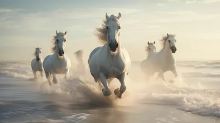 Foto op Aluminium Image of white horses in full gallop along the coastline. © kept