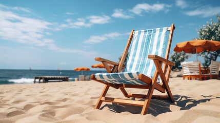 lounge chairs on the beach HD 8K wallpaper Stock Photographic Image