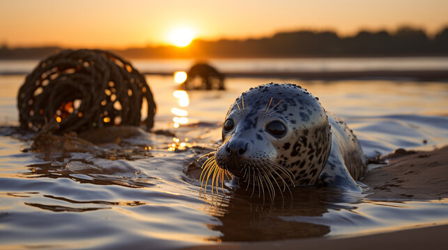 seal on the beach HD 8K wallpaper Stock Photographic Image