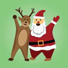 vector illustration character santa cleus with reindeer, merry christmas