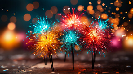 Fototapeta na wymiar fireworks in the night sky HD 8K wallpaper Stock Photographic Image
