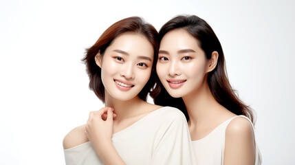 Fototapeta premium YOUNG TWO ASIAN WOMAN BEAUTY AND SKIN CARE CONCEPT. legal AI