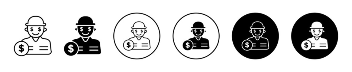Greed vector icon set in black filled and outlined style. 