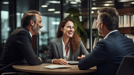 Smiling businesspeople having a discussion in an office