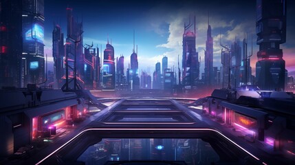 Image of a cyber brutal building, futuristic cityscape. - obrazy, fototapety, plakaty