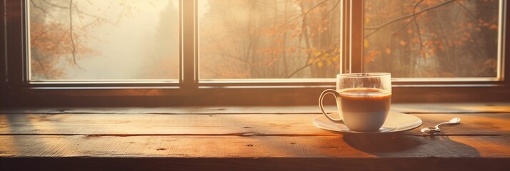 Image of a cup of coffee on a wooden table.